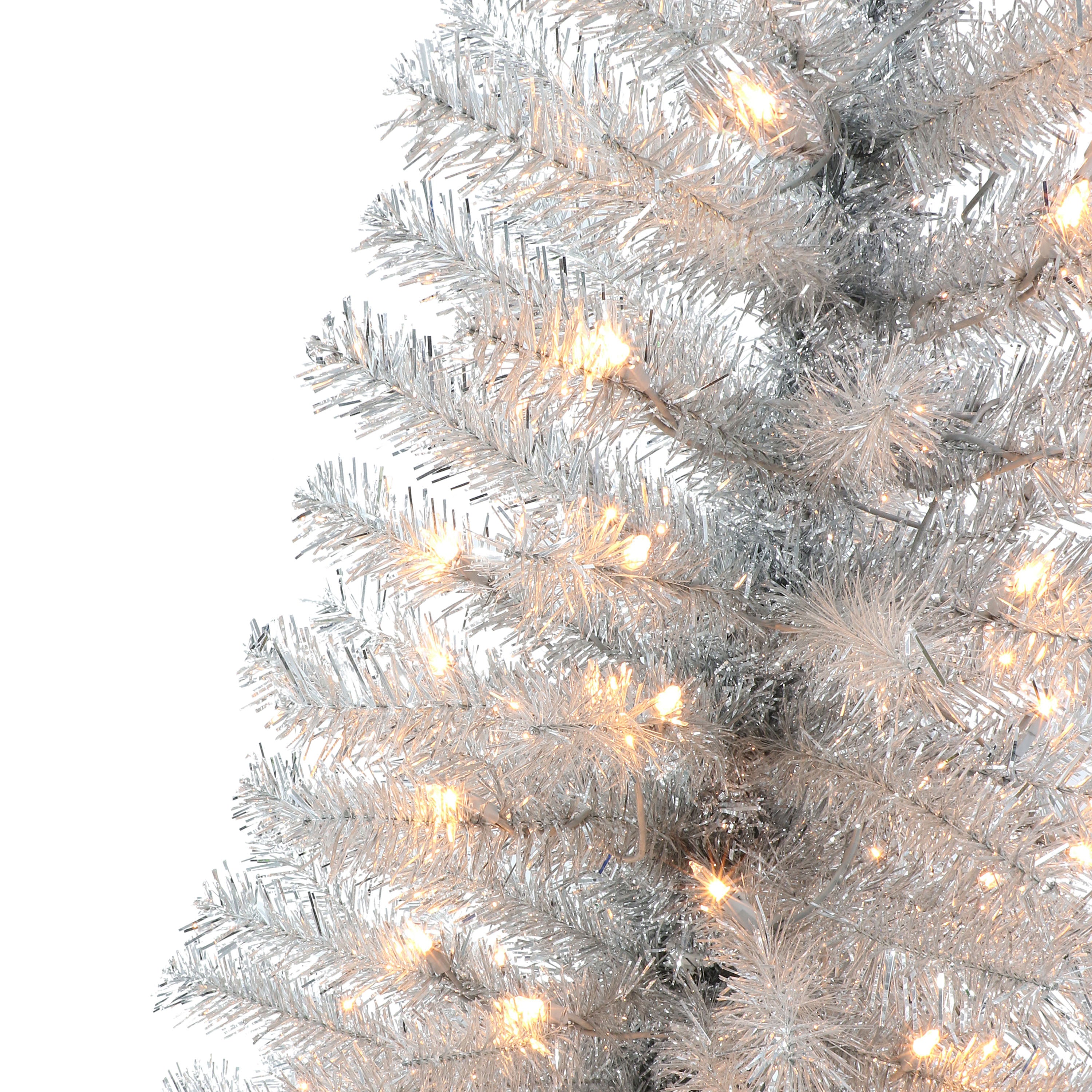 4.5ft Pre-lit Silver Tinsel Tree